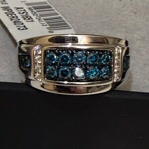 NWT $9900 EFFY 14K WHITE GOLD DIAMOND , BLUE DIAMOND RING